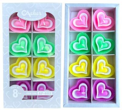 HEART CANDLE MULTI COLORS WATER FLOTING PACK OF 8Pc